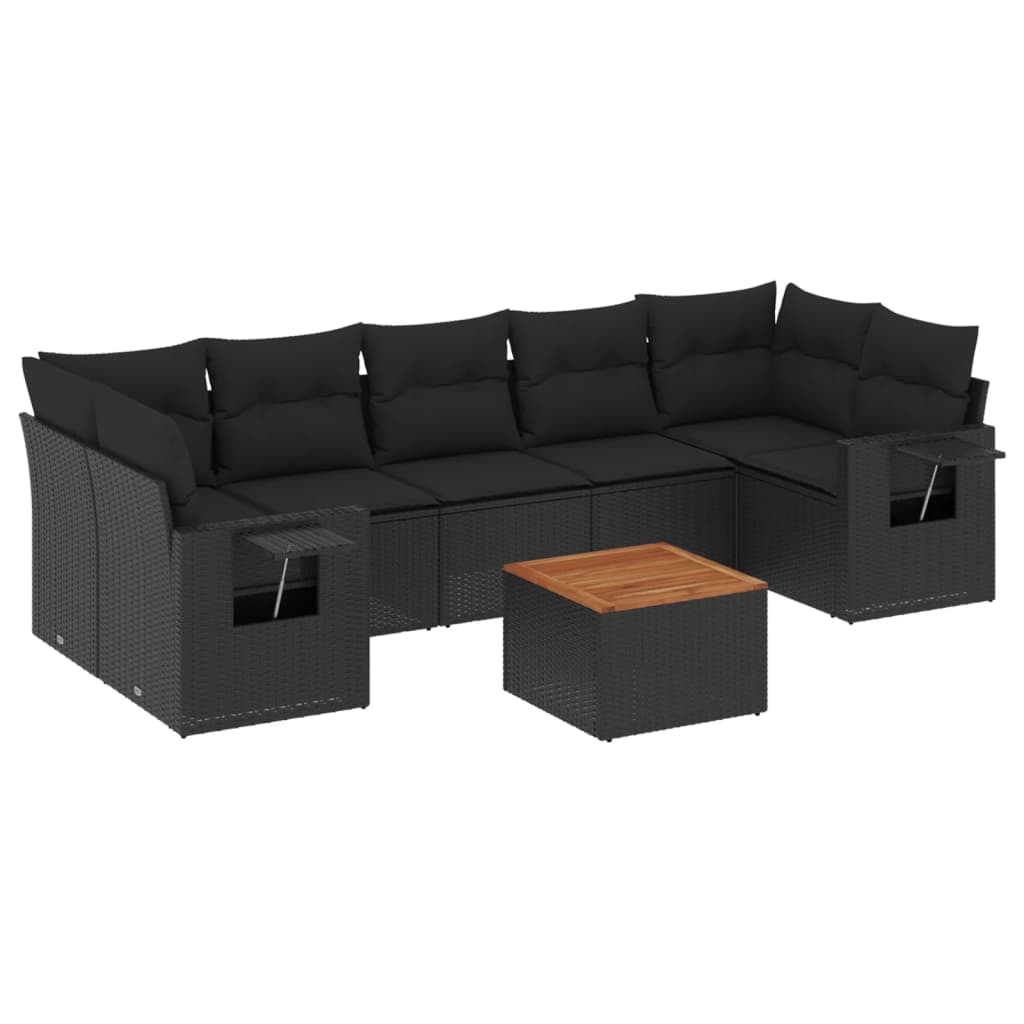 8-dijelni set vrtnih sofa od poliratana s jastucima crni