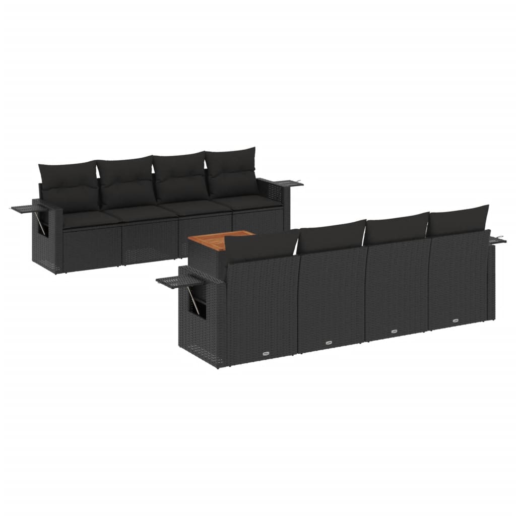 9-dijelni set vrtnih sofa s jastucima crni od poliratana