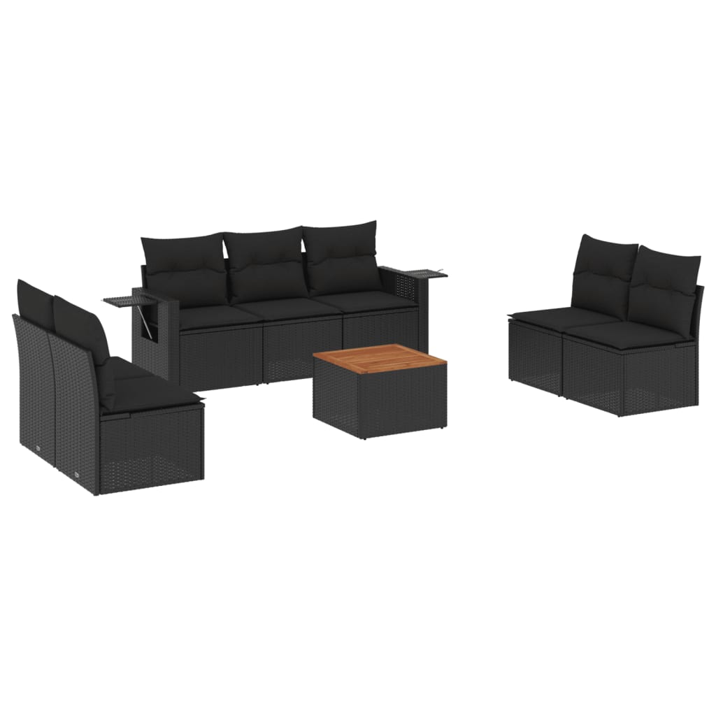 8-dijelni set vrtnih sofa od poliratana s jastucima crni