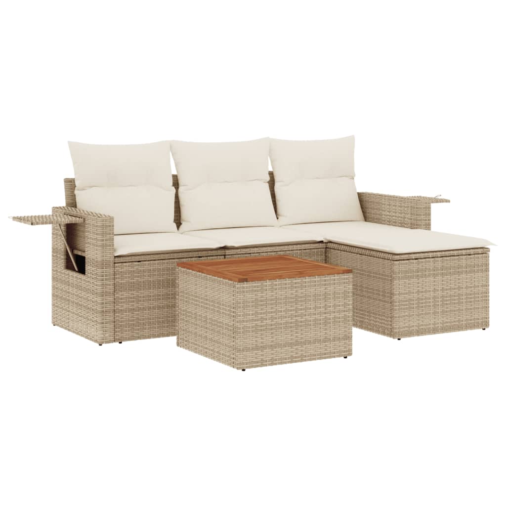 5-dijelni vrtni set sofa s jastucima bež od poliratana
