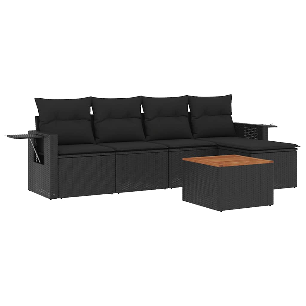 6-dijelni set vrtnih sofa s jastucima crni od poliratana