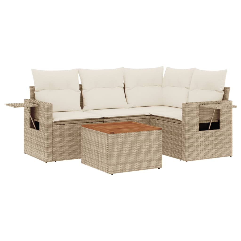5-dijelni vrtni set sofa s jastucima bež od poliratana
