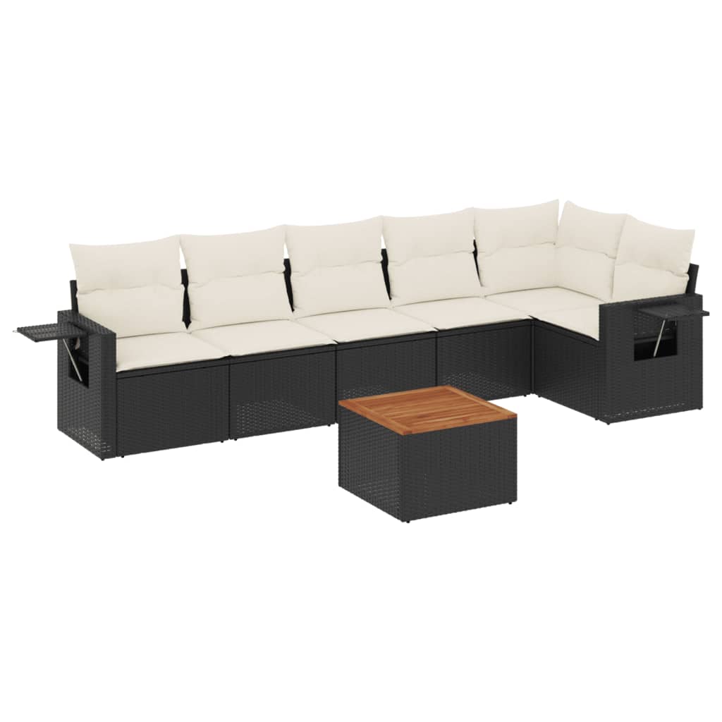 7-dijelni set vrtnih sofa od poliratana s jastucima crni