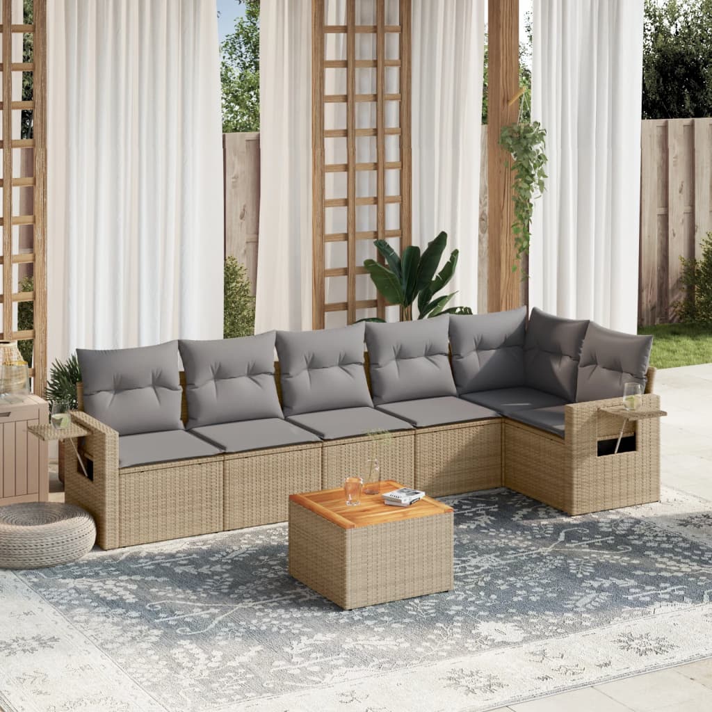 7-dijelni set vrtnih sofa s jastucima bež od poliratana