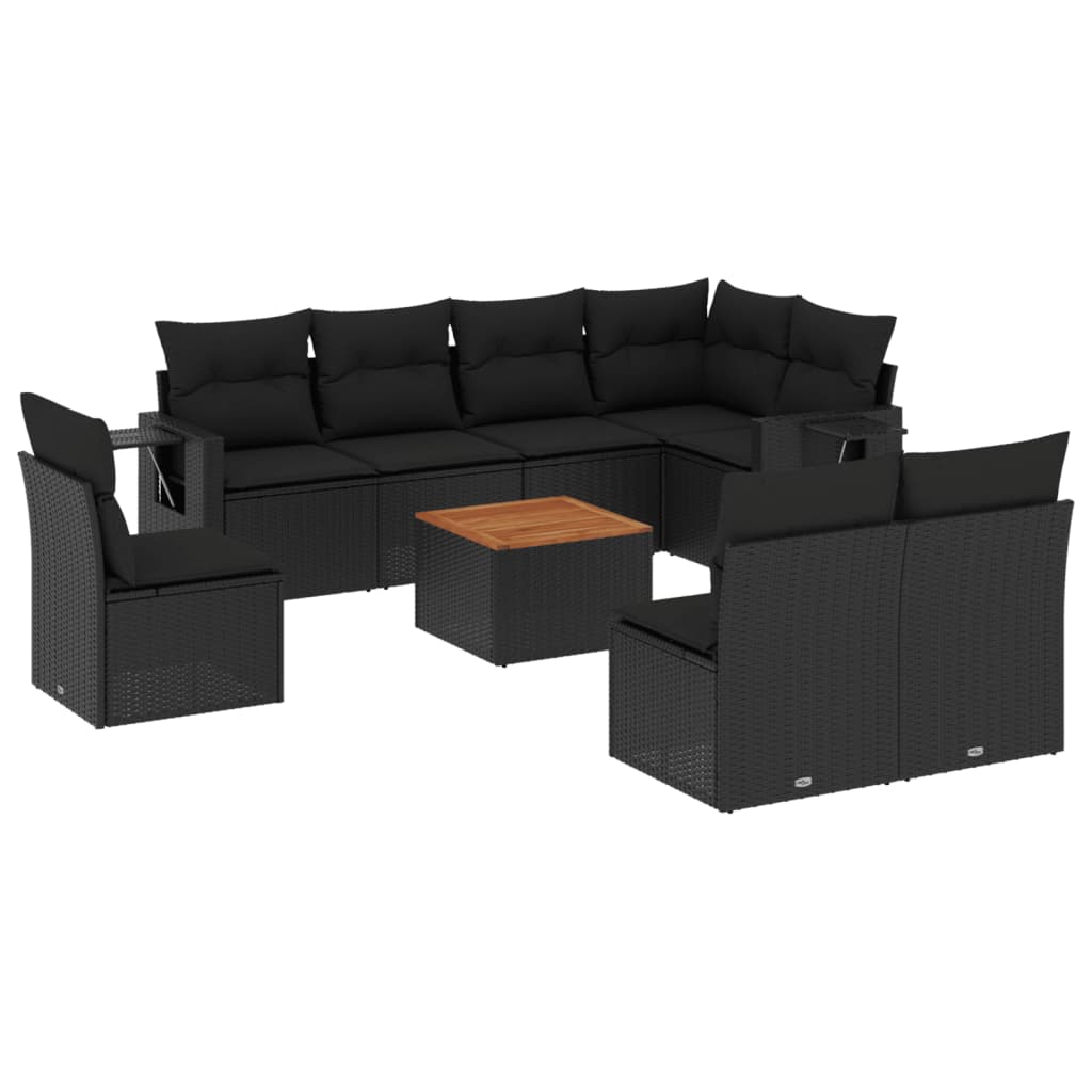 9-dijelni set vrtnih sofa s jastucima crni od poliratana
