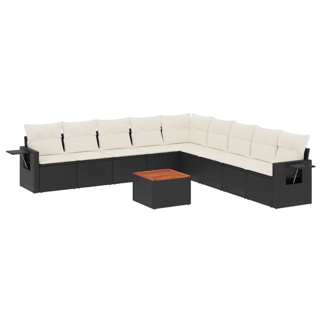 10-dijelni set vrtnih sofa s jastucima crni od poliratana