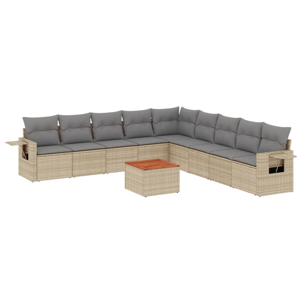 10-dijelni set vrtnih sofa s jastucima bež od poliratana