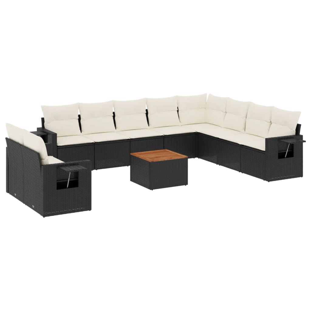 11-dijelni set vrtnih sofa od poliratana s jastucima crni