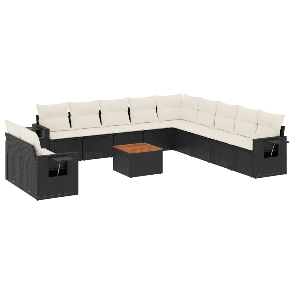 12-dijelni set vrtnih sofa od poliratana s jastucima crni