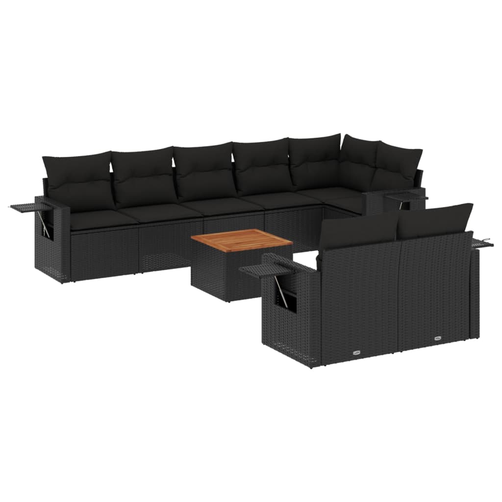 9-dijelni set vrtnih sofa s jastucima crni od poliratana