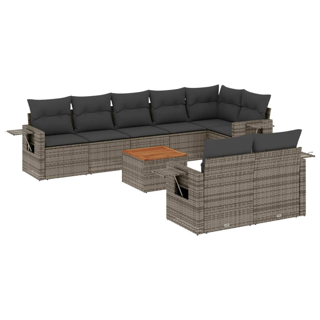 9-dijelni set vrtnih sofa od poliratana s jastucima sivi