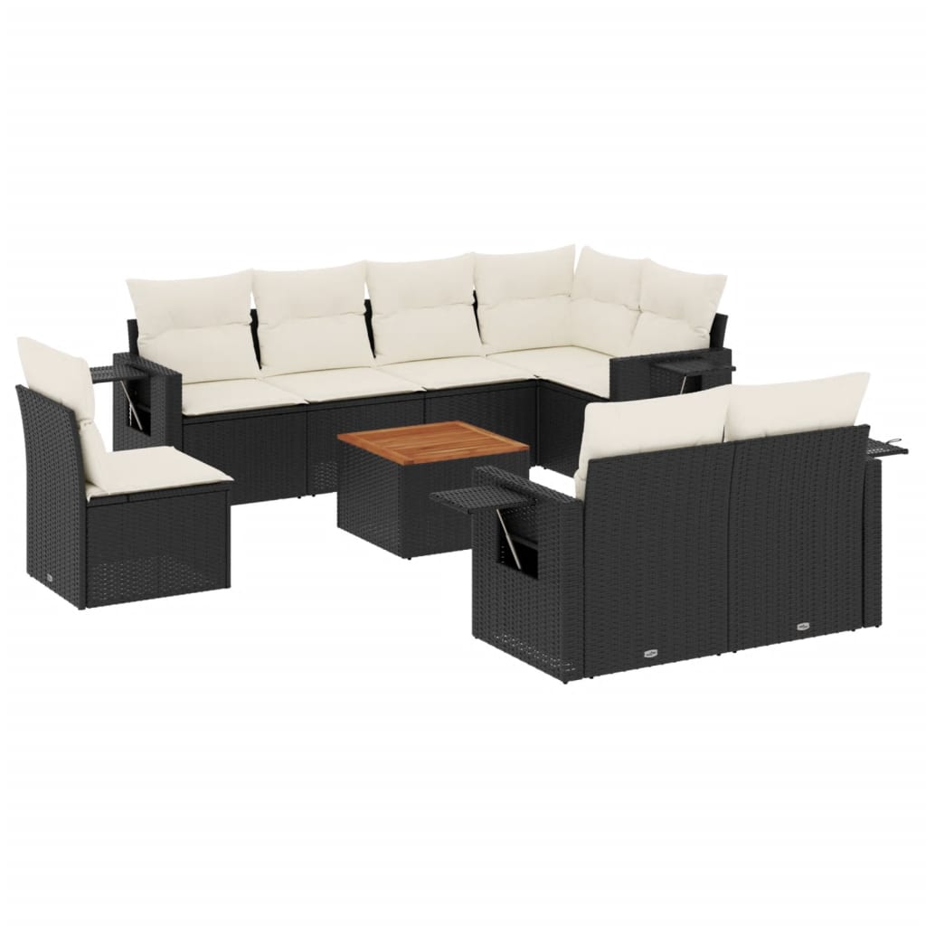 9-dijelni set vrtnih sofa s jastucima crni od poliratana