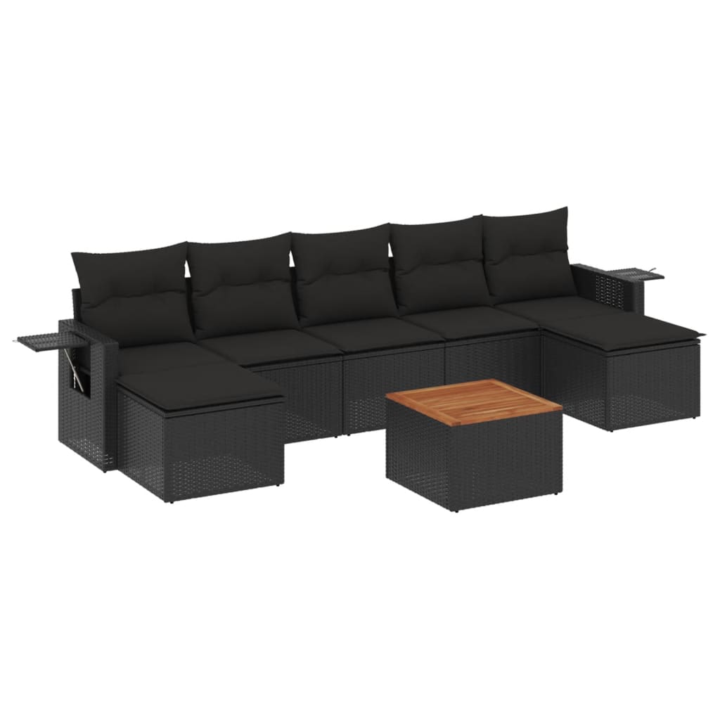 8-dijelni set vrtnih sofa od poliratana s jastucima crni