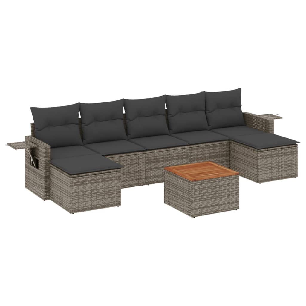 8-dijelni set vrtnih sofa od poliratana s jastucima sivi