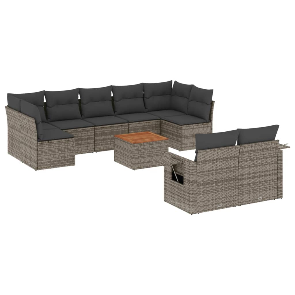 10-dijelni set vrtnih sofa od poliratana s jastucima sivi