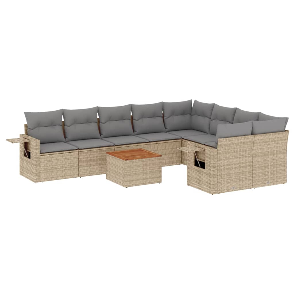 10-dijelni set vrtnih sofa s jastucima bež od poliratana 65.5 x 62 x 69 cm