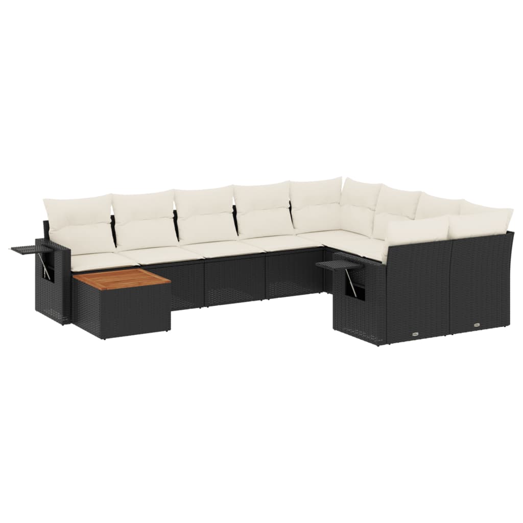 10-dijelni set vrtnih sofa s jastucima crni od poliratana