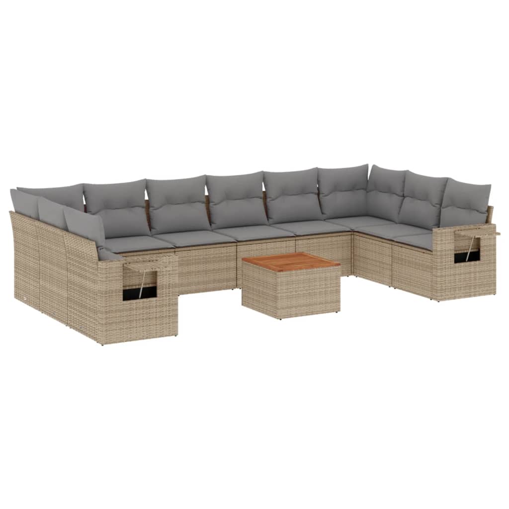 11-dijelni set vrtnih sofa s jastucima bež od poliratana
