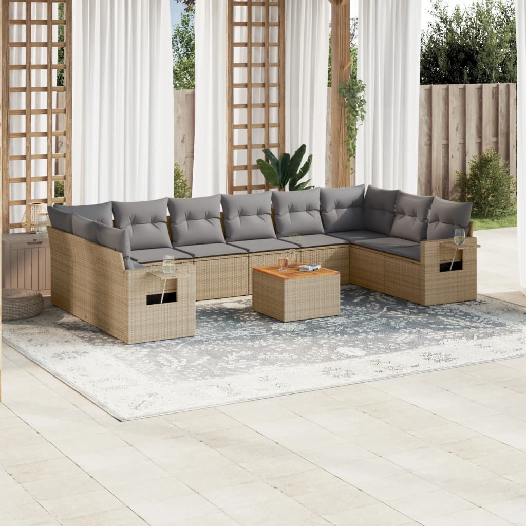 11-dijelni set vrtnih sofa s jastucima bež od poliratana