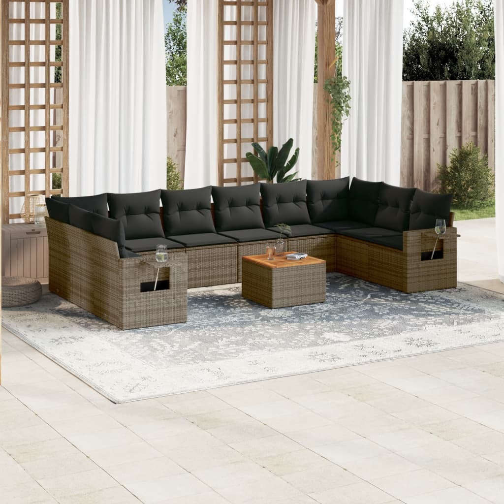 11-dijelni set vrtnih sofa od poliratana s jastucima sivi