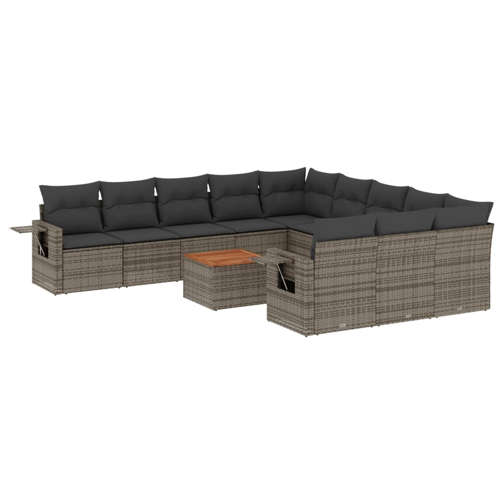 12-dijelni set vrtnih sofa od poliratana s jastucima sivi