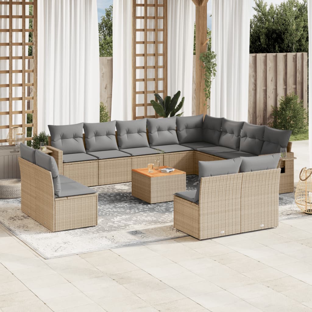 13-dijelni set vrtnih sofa s jastucima bež od poliratana