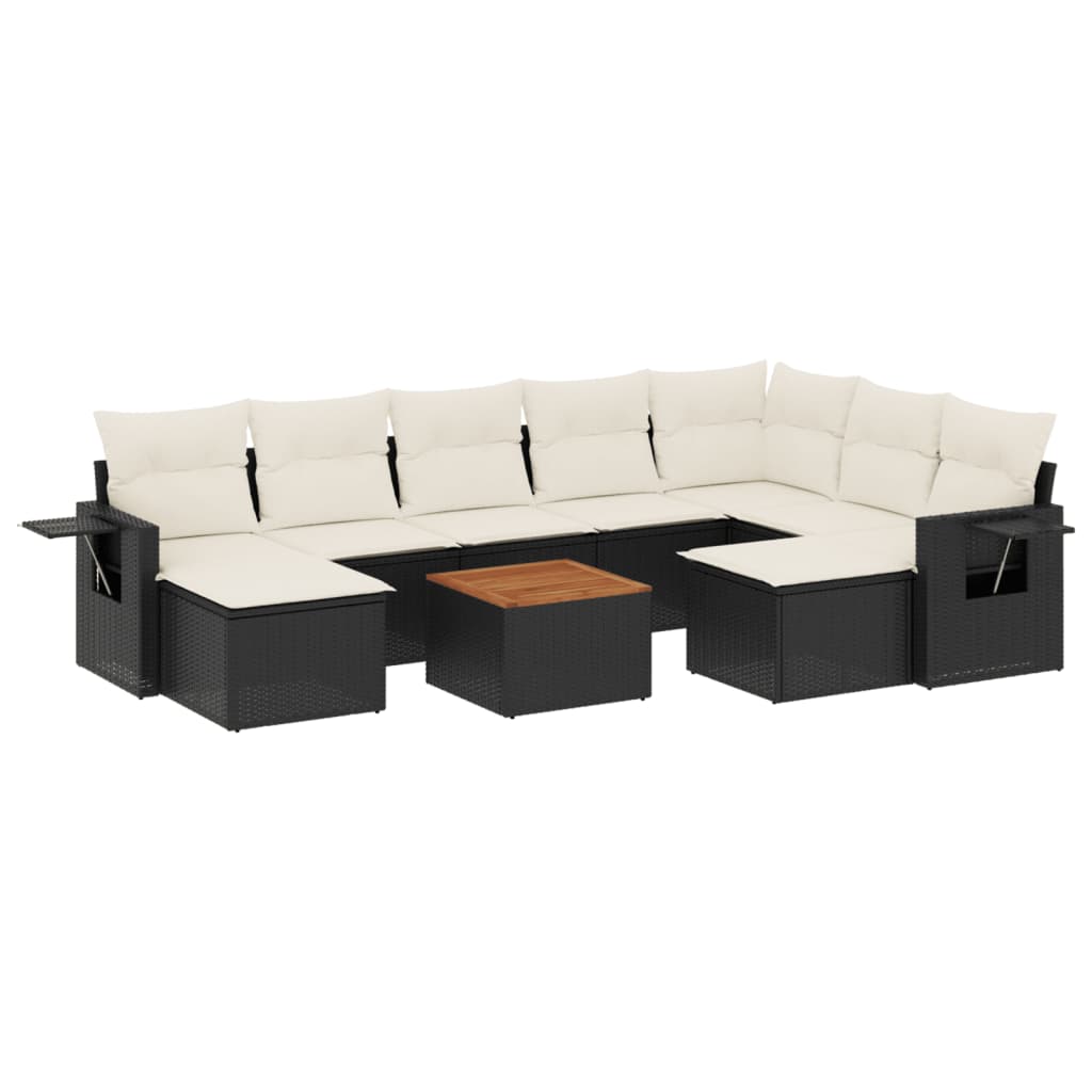 10-dijelni set vrtnih sofa s jastucima crni od poliratana