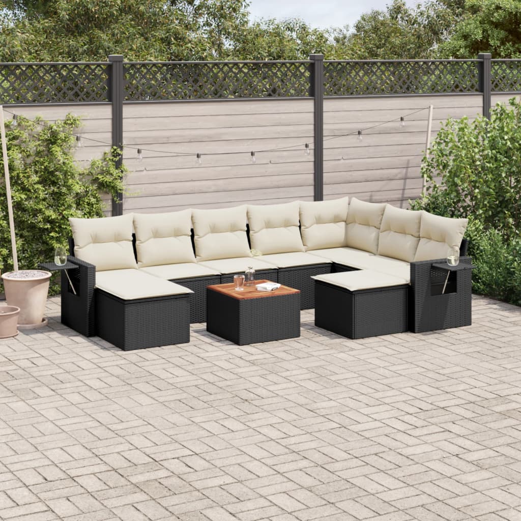 10-dijelni set vrtnih sofa s jastucima crni od poliratana