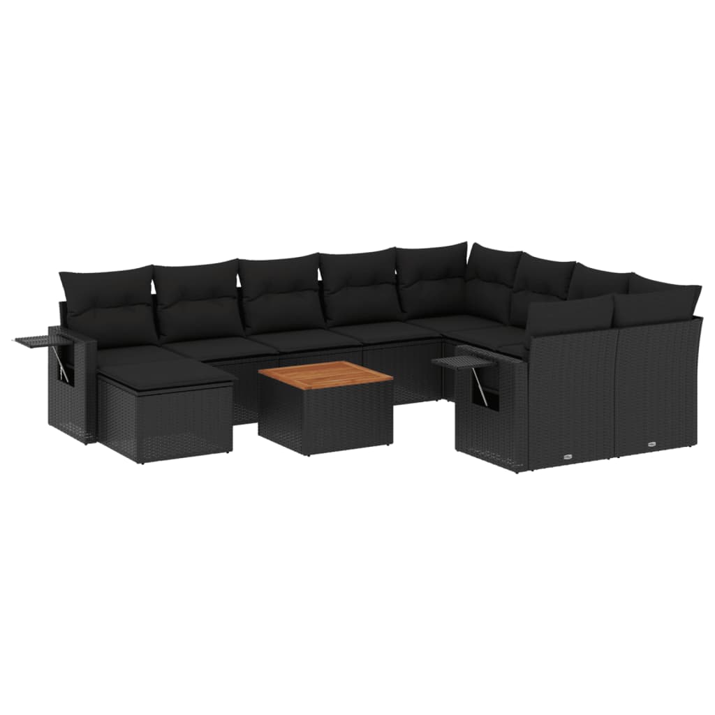 11-dijelni set vrtnih sofa od poliratana s jastucima crni