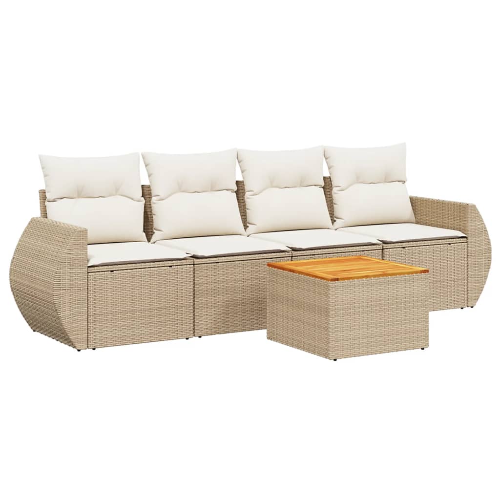 5-dijelni vrtni set sofa s jastucima bež od poliratana