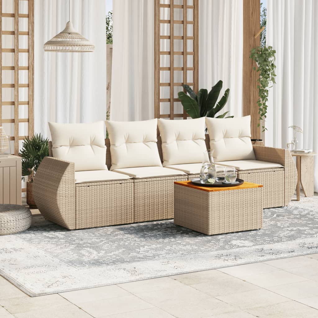 5-dijelni vrtni set sofa s jastucima bež od poliratana