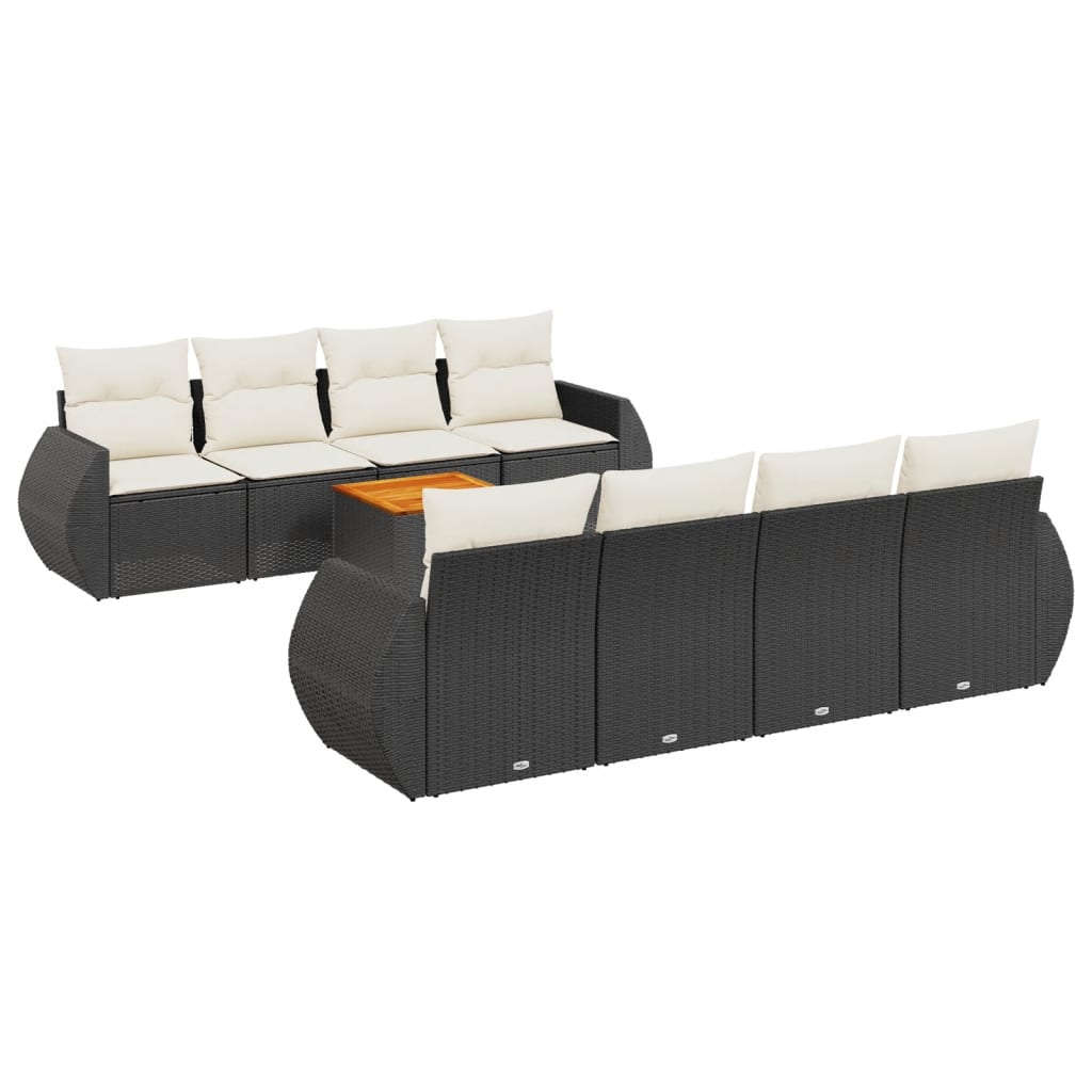 9-dijelni set vrtnih sofa s jastucima crni od poliratana
