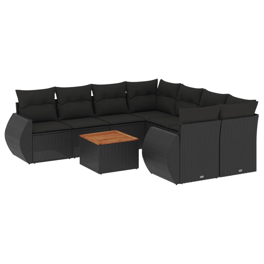 9-dijelni set vrtnih sofa s jastucima crni od poliratana Crna 70 x 62 x 69 cm