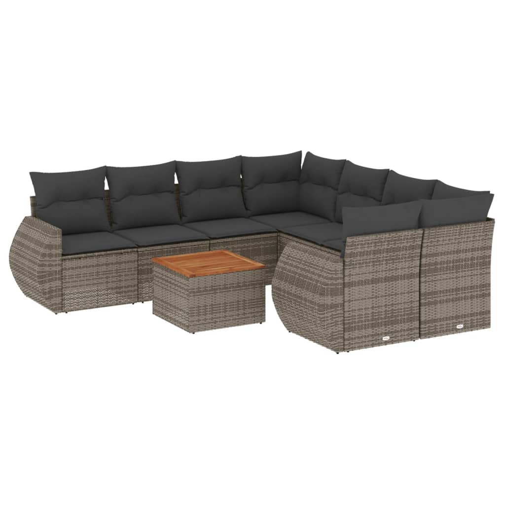 9-dijelni set vrtnih sofa od poliratana s jastucima sivi