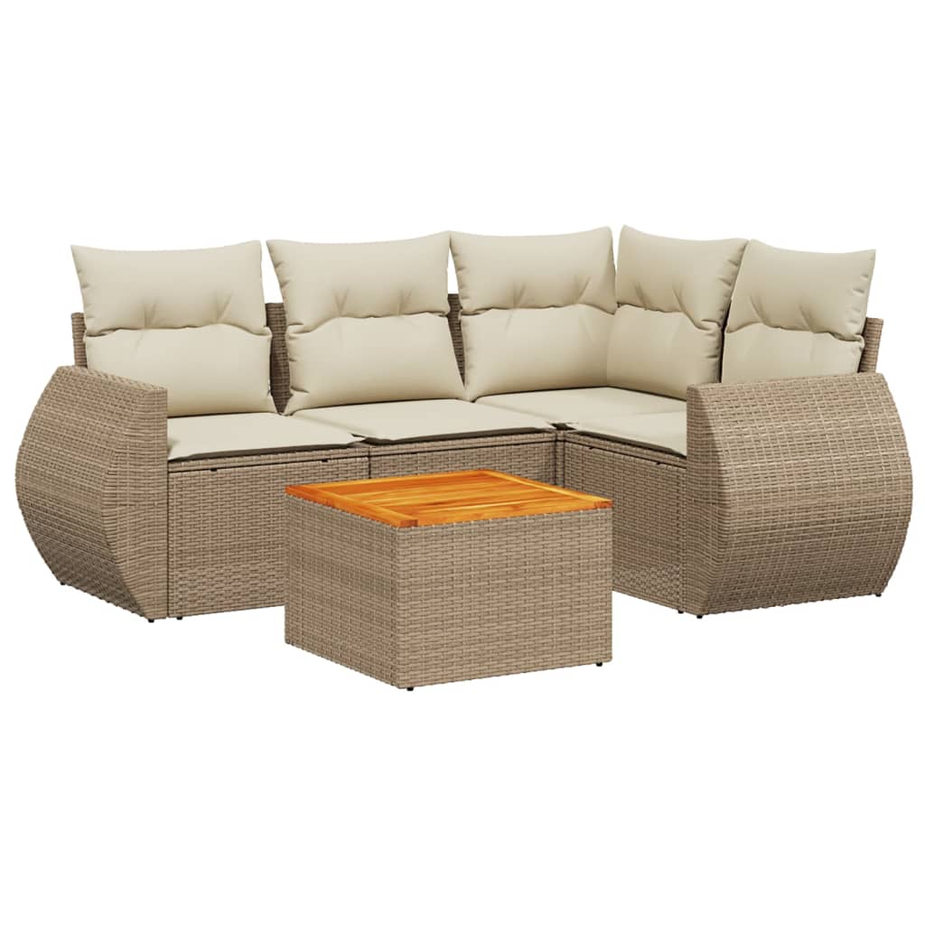 5-dijelni vrtni set sofa s jastucima bež od poliratana