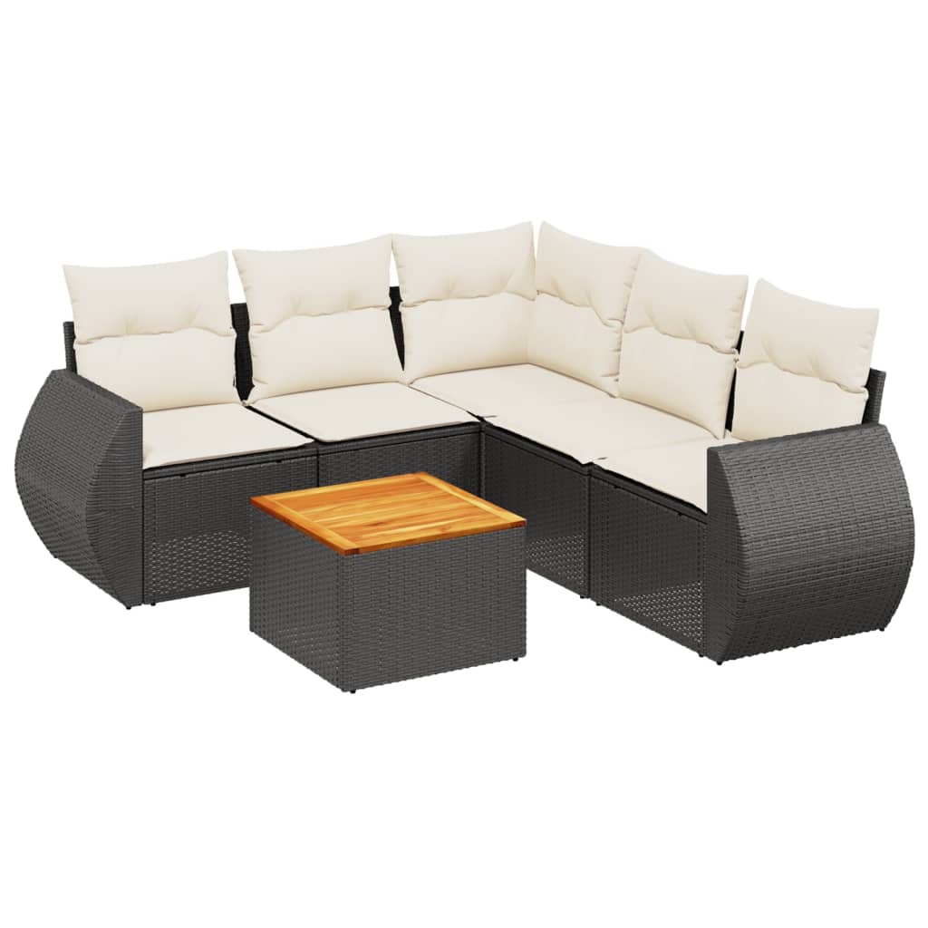 6-dijelni set vrtnih sofa s jastucima crni od poliratana