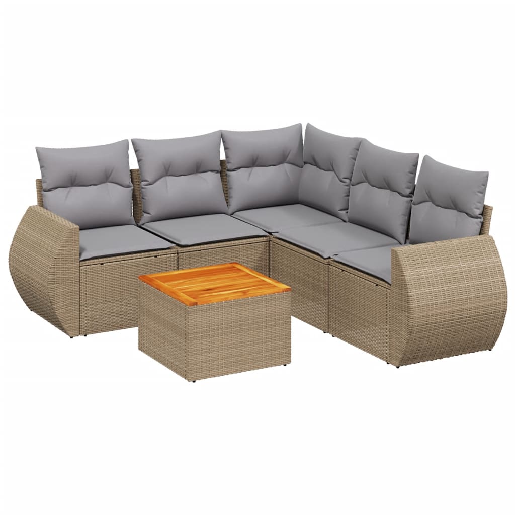6-dijelni set vrtnih sofa s jastucima bež od poliratana