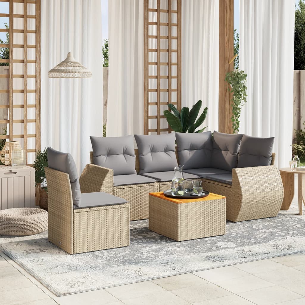 6-dijelni set vrtnih sofa s jastucima bež od poliratana