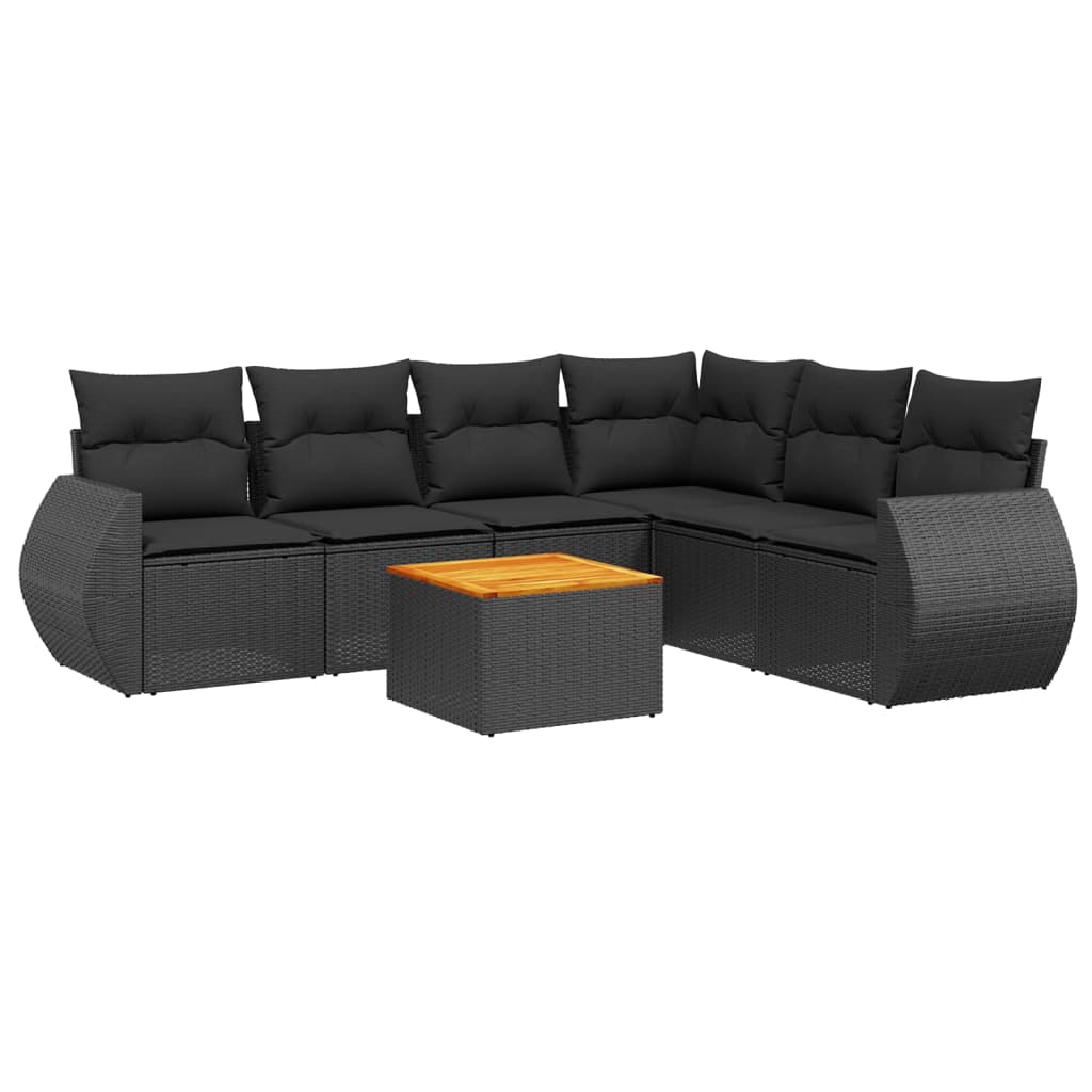 7-dijelni set vrtnih sofa od poliratana s jastucima crni
