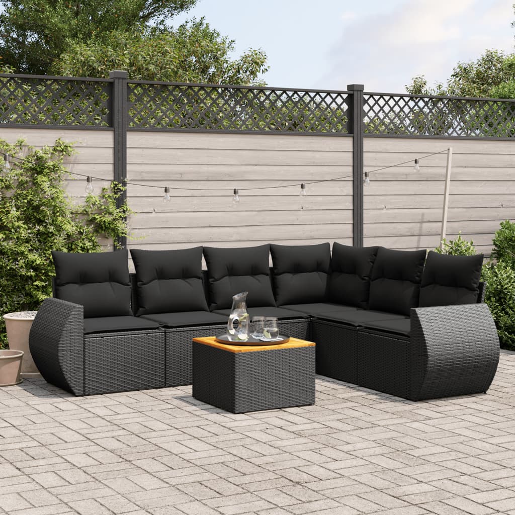 7-dijelni set vrtnih sofa od poliratana s jastucima crni