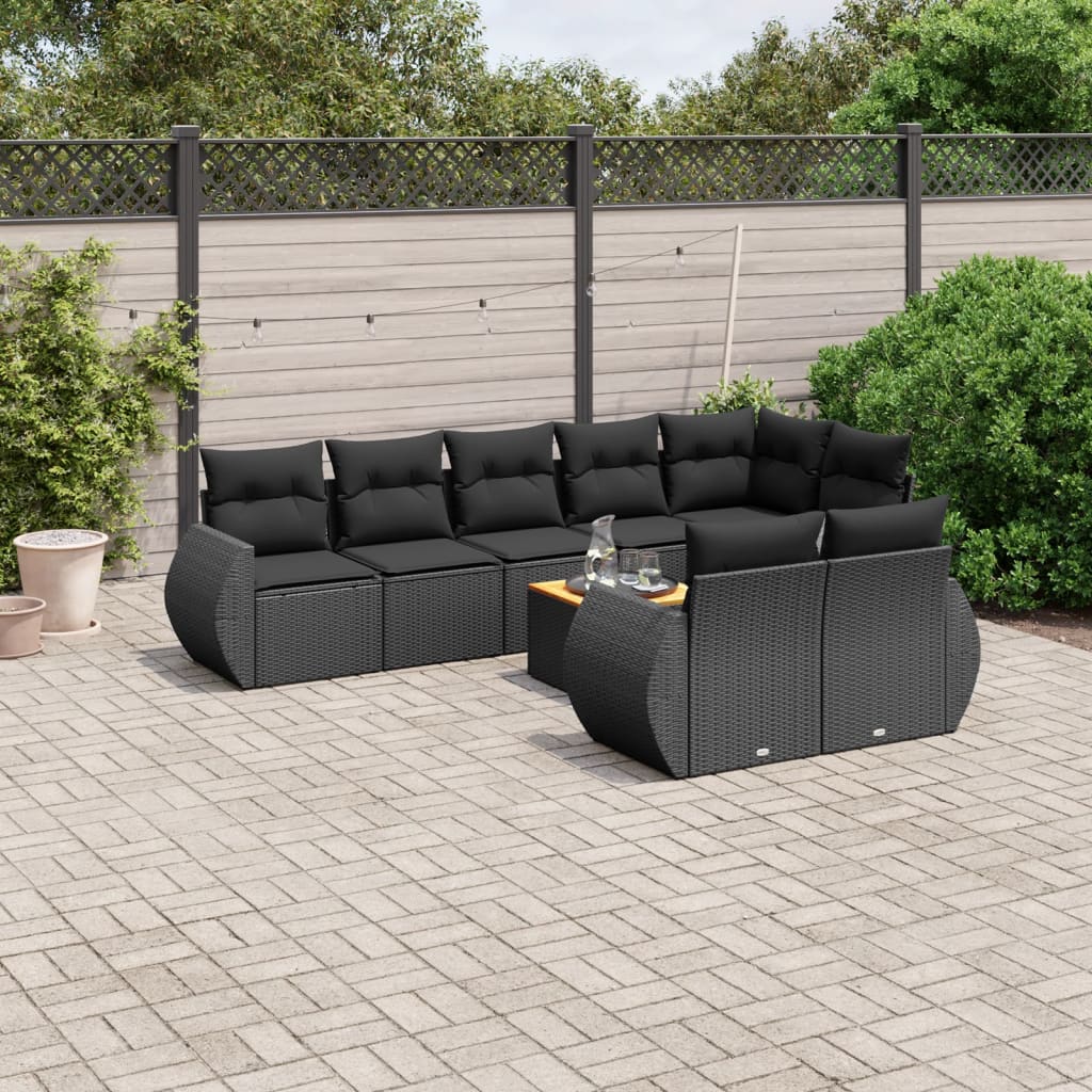 9-dijelni set vrtnih sofa s jastucima crni od poliratana