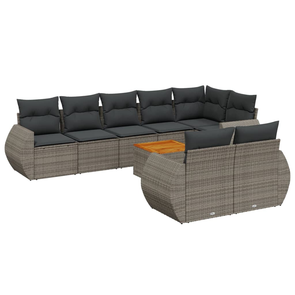 9-dijelni set vrtnih sofa od poliratana s jastucima sivi