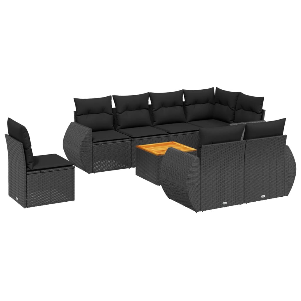 9-dijelni set vrtnih sofa s jastucima crni od poliratana