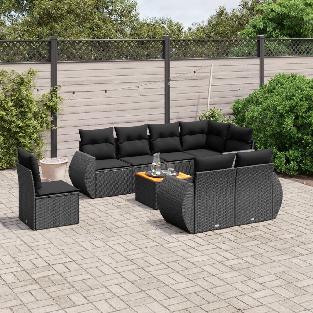 9-dijelni set vrtnih sofa s jastucima crni od poliratana