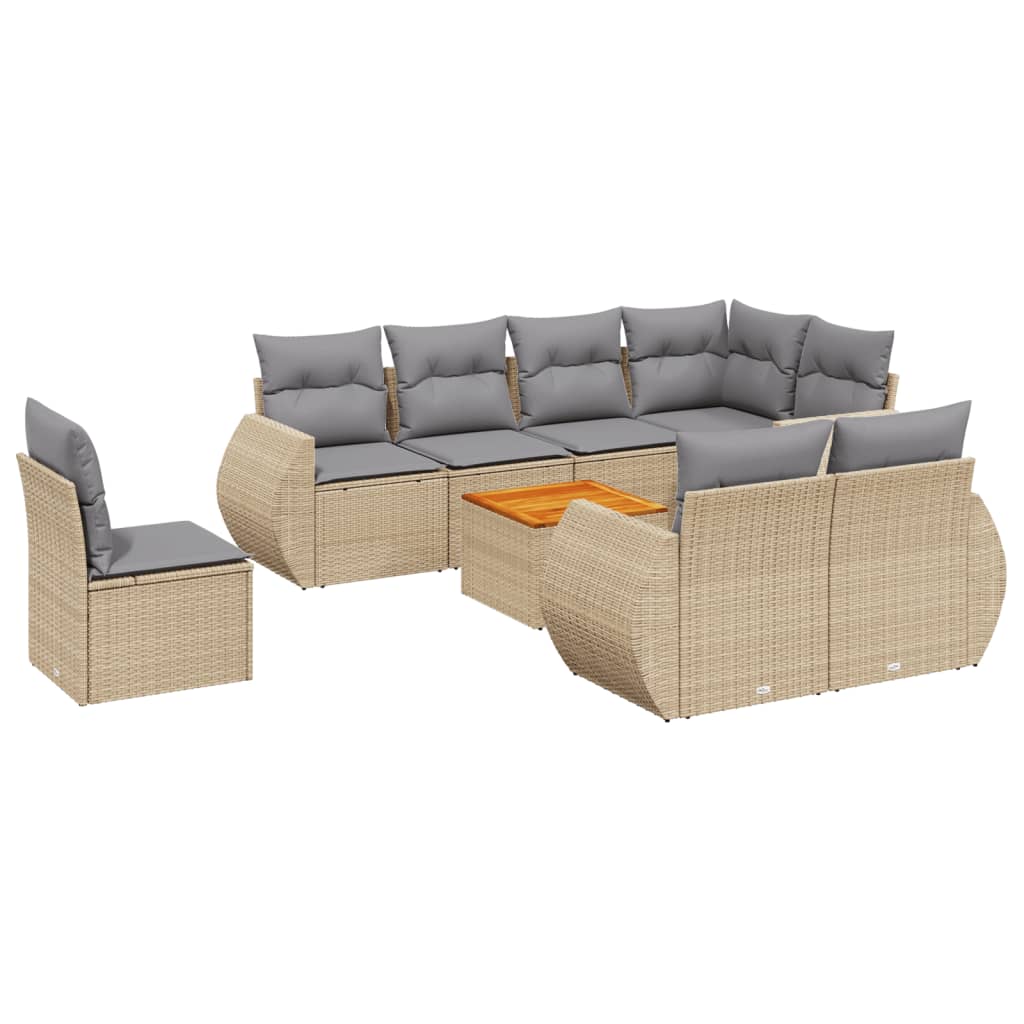 9-dijelni set vrtnih sofa s jastucima bež od poliratana
