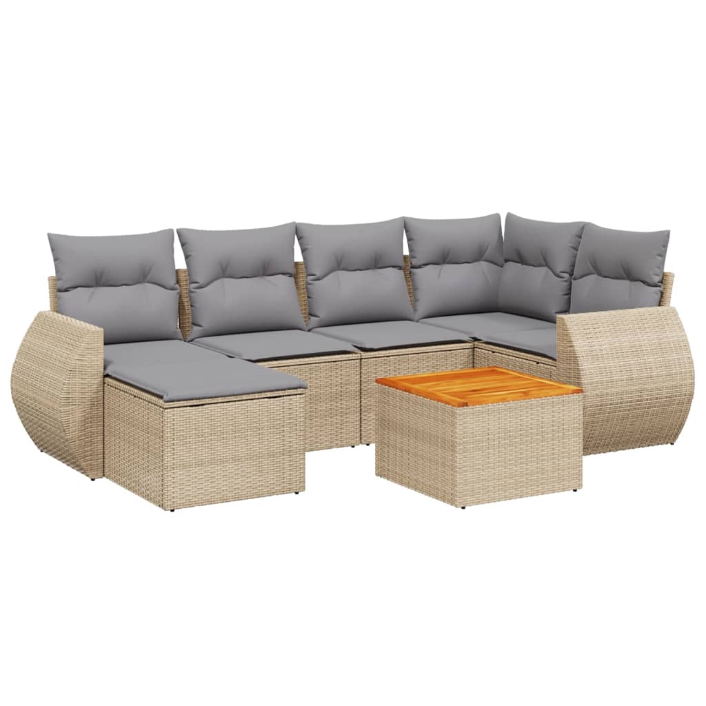 7-dijelni set vrtnih sofa od poliratana s jastucima bež