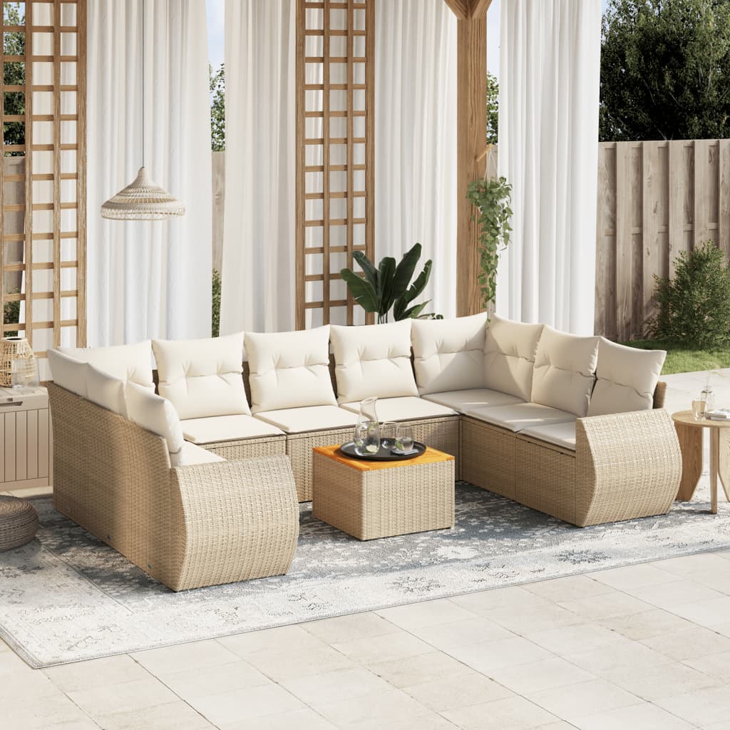 10-dijelni set vrtnih sofa s jastucima bež od poliratana 70 x 62 x 69 cm