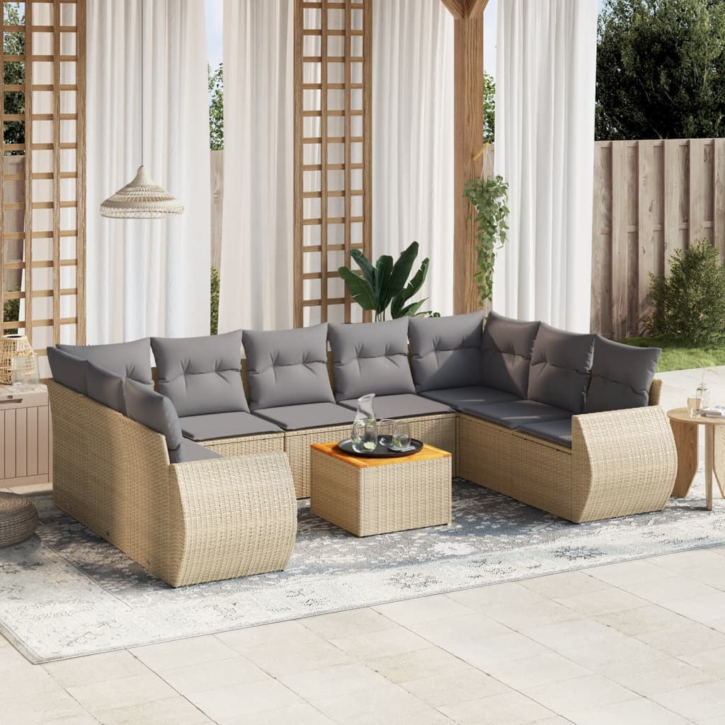 10-dijelni set vrtnih sofa od poliratana s jastucima sivi