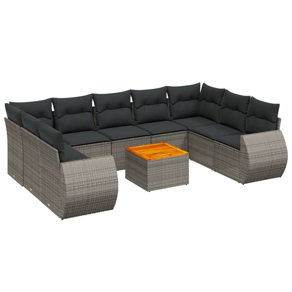 10-dijelni set vrtnih sofa od poliratana s jastucima sivi