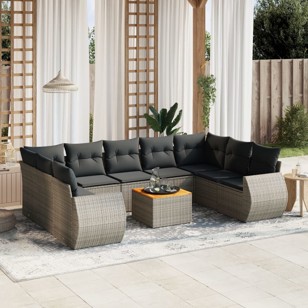 10-dijelni set vrtnih sofa od poliratana s jastucima sivi